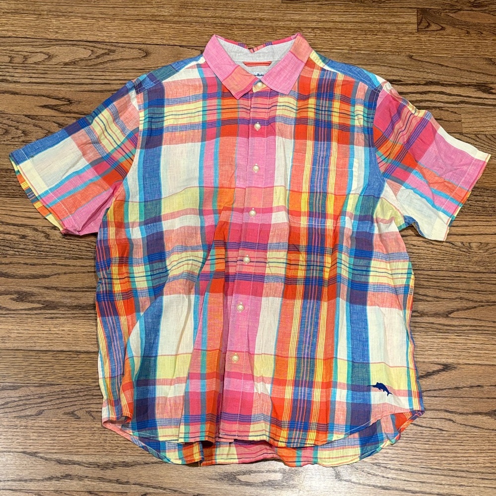 Tommy Bahama Linen Plaid Short-Sleeve Button-Down Shirt